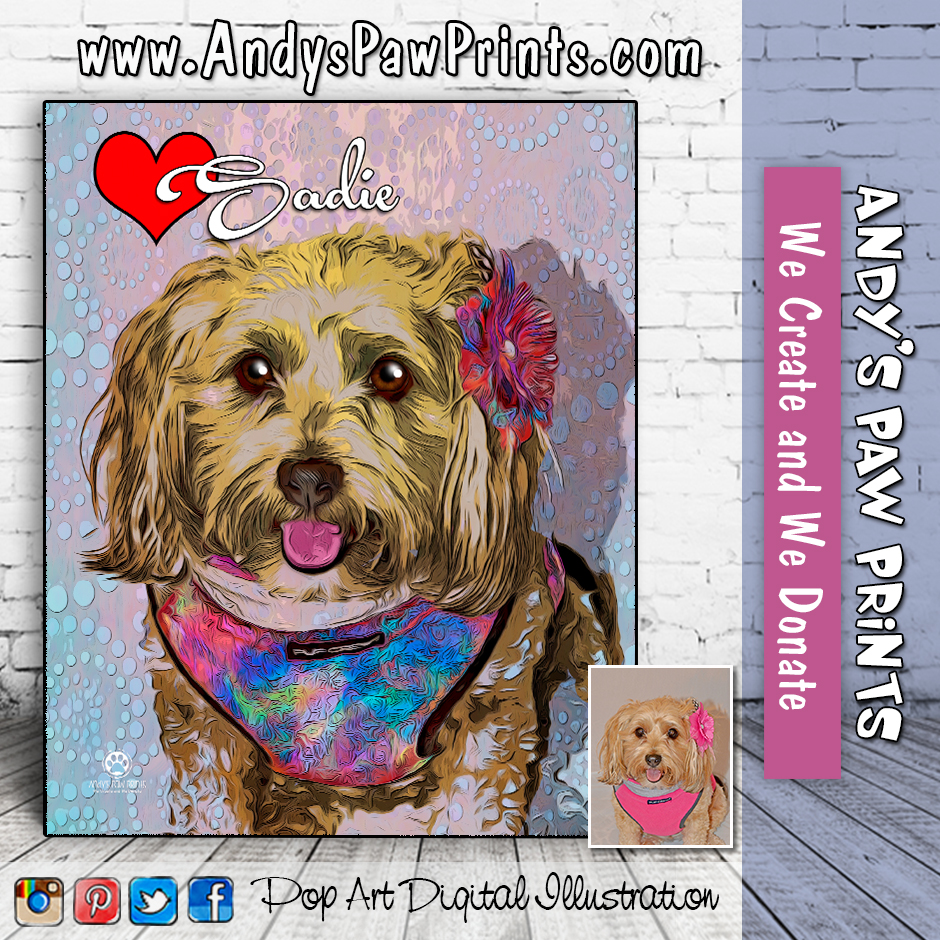 dogs, designer dogs, yorkipoo, yorkie poo, portrait, andys paw prints, tongue out, art, review